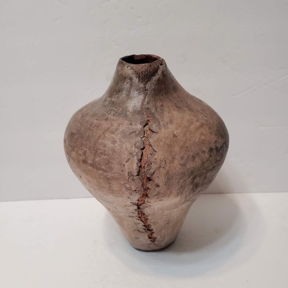Wyman Rice Studio Pottery, Raku Pottery Vase, Clay Vessel Rustic Primitive, CHIP - Picture 1 of 13